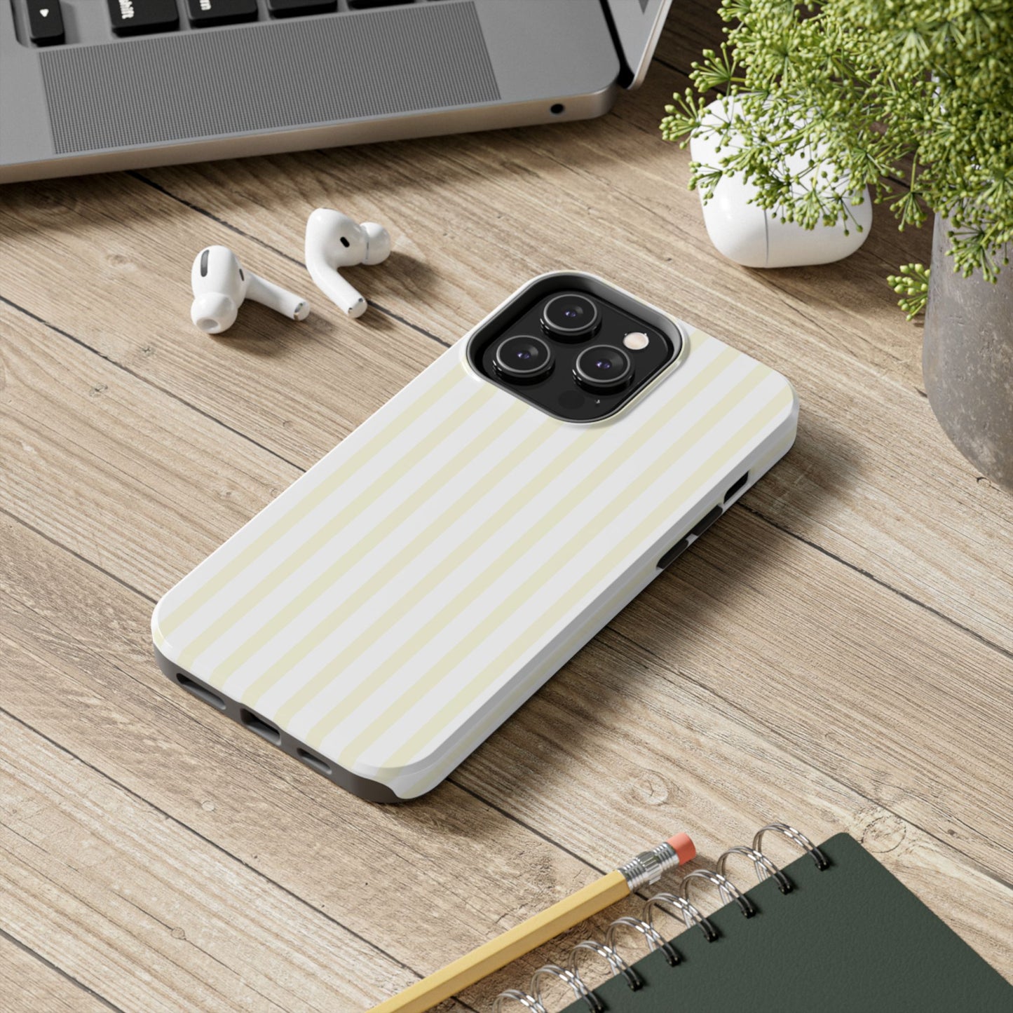 Butter & White Striped Phone Case